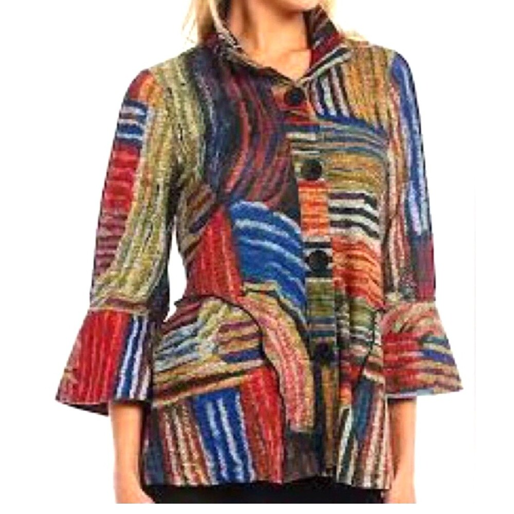 Ali Miles Jacket Women S Abstract Top Wired Collar Artsy Blazer‎ Boho Lagenlook